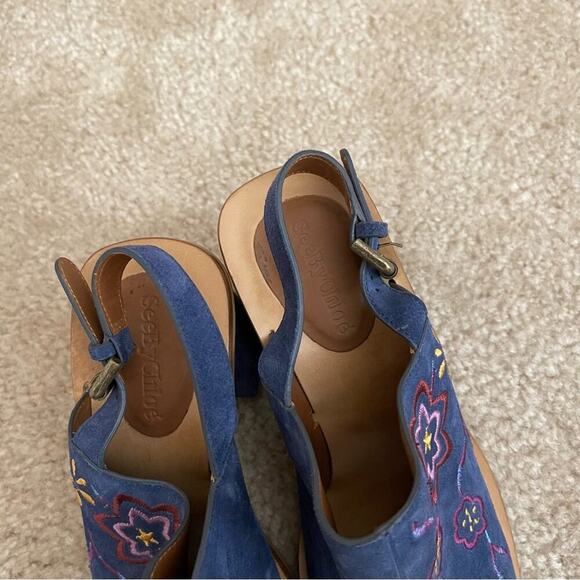 See by Chloe Blue Suede Embroidered Floral Sandals - Picture 5 of 9